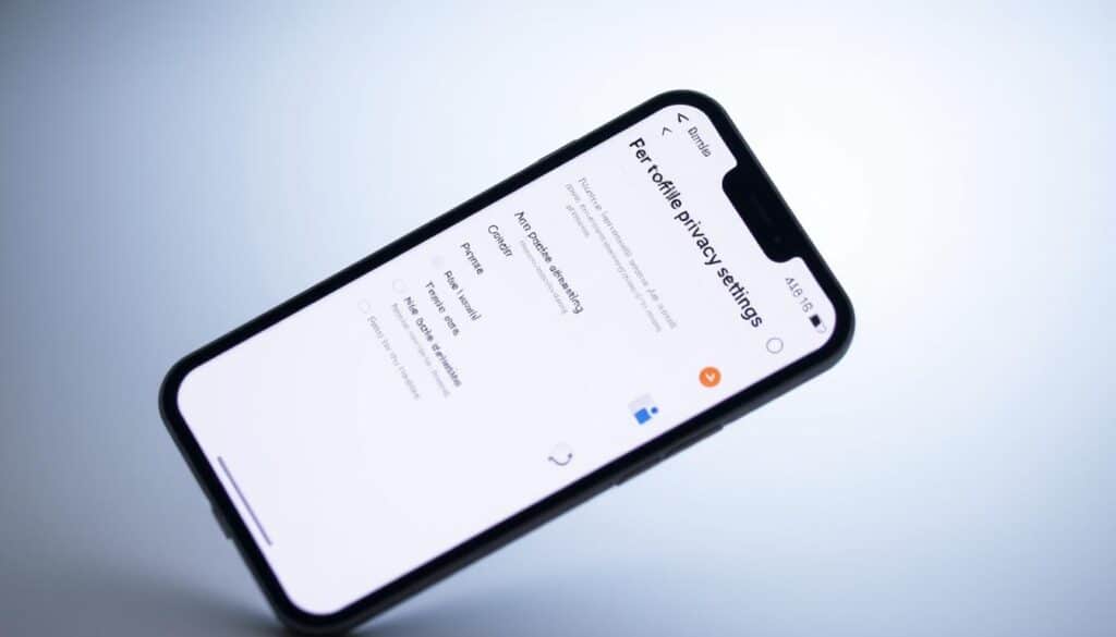 A sleek mobile device display showcases the Bumble privacy settings menu. The screen features a clean, modern interface with intuitive controls for managing account security, profile visibility, and messaging preferences. Soft lighting illuminates the display, creating a sense of ease and simplicity. The background is a subtle gradient, allowing the settings interface to take center stage. The composition is balanced, with the device angled slightly to draw the viewer's attention to the key details. This image aims to convey the importance of customizing Bumble's privacy features to ensure a safe and personalized dating experience.